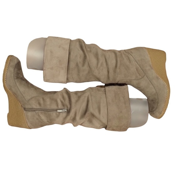 Bass sz 8.5 Eden tall stone micro suede wedge heel boots - Picture 4 of 16